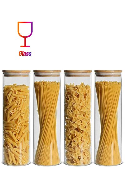 Generic Set of 4- 2200ML Borosilicate Glass Storage Jar With Lid For Spaghett...