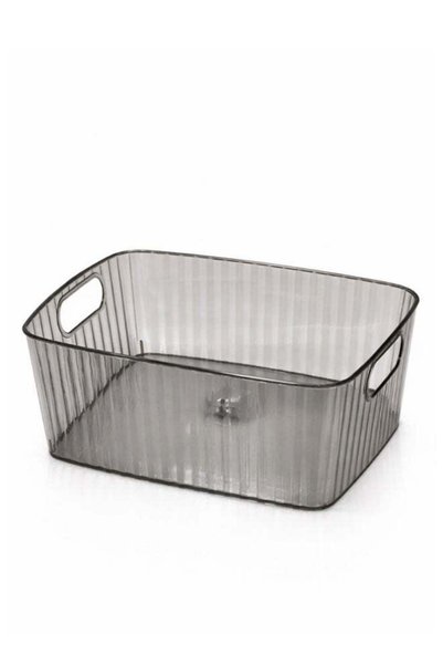 Generic Premium Smoke Grey Ribbed Organizer Bin – 20x20x7.5cm