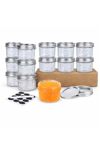 Generic 4oz Clear Glass Mini Mason Jars, 12 Pack Small Canning Jars with Silv...