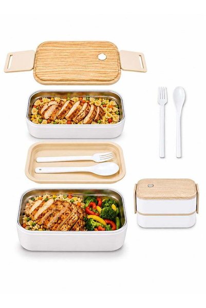 Generic Stainless Steel Lunch Box-1400ml Double Layer Microwave-Safe Bento Bo...