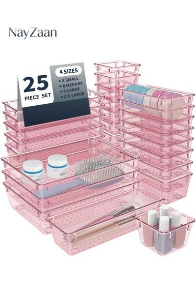 Generic 25 PCS Plastic Drawer Organizer Set, Desk Drawer Divider Organizers a...