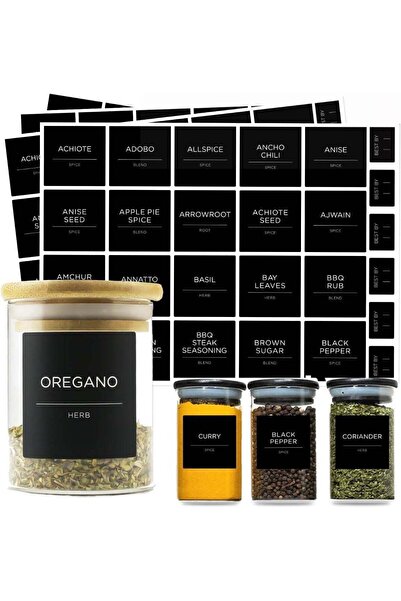 Generic ARS 184 Spice Jar Labels, Minimalist Preprinted Black Sticker White T...