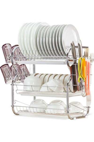 Generic 3-Tier Dish Drying Rack Silver 46 x 15 x 26.50cm