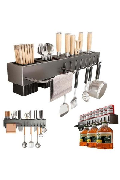 Generic Kitchen Utility Holder 8 Hooks Double Installation - No Holes | Baske...
