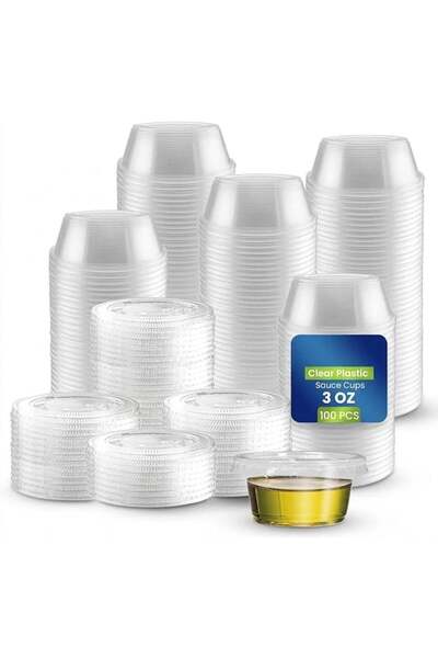Generic 3 oz Clear Portion Cups with Lids 100-Pack, Small Plastic Sauce Conta...