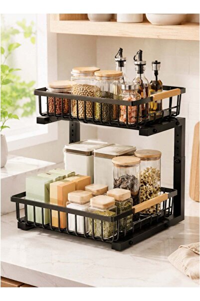 Generic Spice Rack Organizer, 2-Tier Adjustable Carbon Steel Storage Rack, Sp...