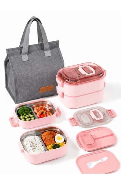 Generic 2-Layer Bento Box, Stainless Steel Lunch Box with Bag & Spoon,Sealed ...