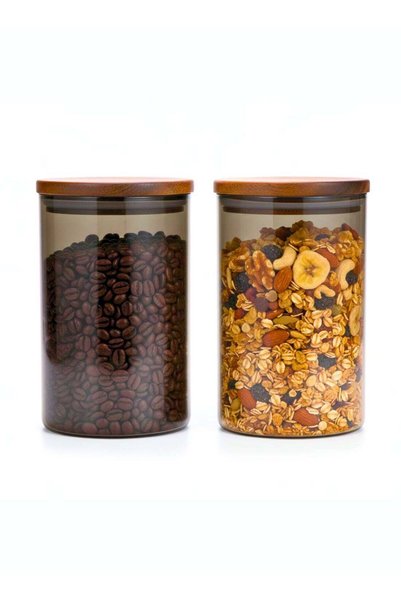 Generic Borosilicate Glass Storage Jar Smoky Grey 900 ML - (Set of 2) | Airti...