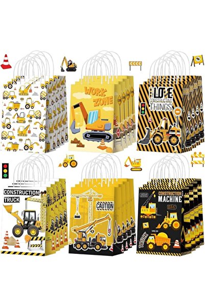 KASTWAVE 24 قطعة من أكياس هدايا حفلات البناء مع مقبض، أكياس حلوى بتصميم الشاح...