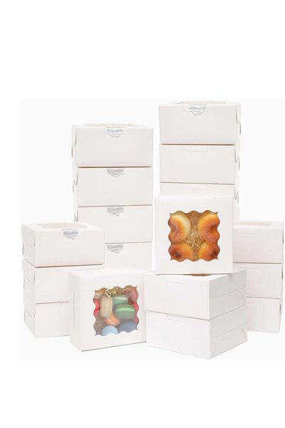 Generic 60pcs White Bakery Boxes with Window, 6x6x3 Inches Cookie Boxes for P...