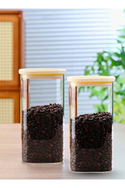 Generic Set of 2- 1800ML Borosilicate Square Glass Storage Jar with Air tight...