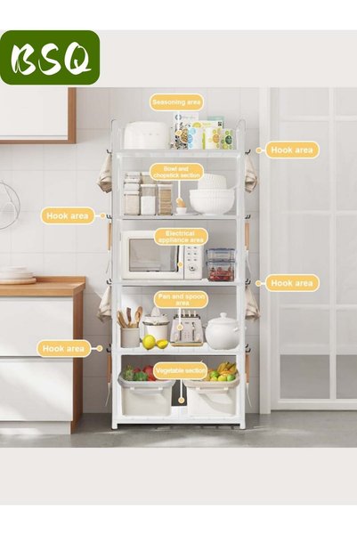 Generic Five-tier kitchen storage rack | Heavy-duty freestanding plastic stor...