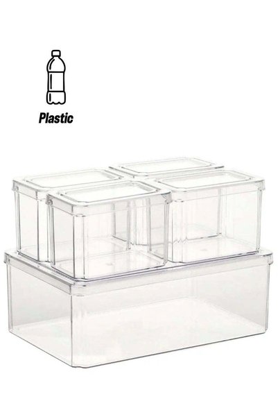 Generic 5-Piece Transparent Plastic Fridge Organizer Set with Drainage Food S...