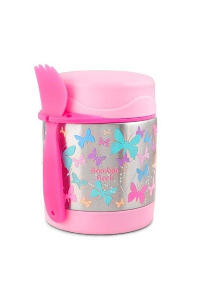 Generic Bamboo Bark Kids Insulated Stainless Steel Food Jar with Fork, 350ml ...