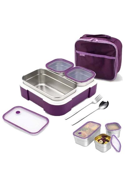 Generic 304 Stainless Steel Lunch Box: 720ML 3-Compartment Thermal Bento Box-...