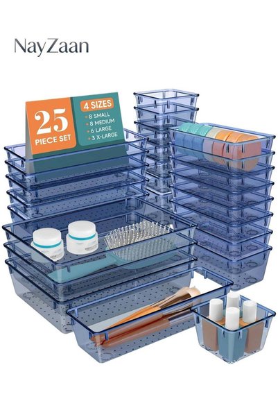 Generic 25 PCS Plastic Drawer Organizer Set, 4 Sizes Versatile Desk Drawer Di...