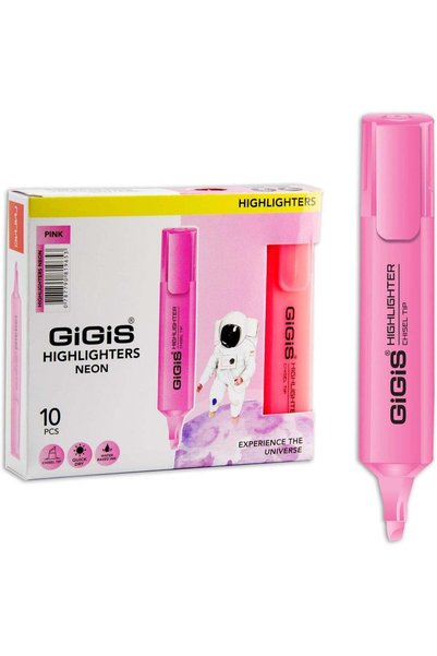 Generic GiGiS Long Flat Neon Highlighters with Chisel Tip 10-Pieces, Pink