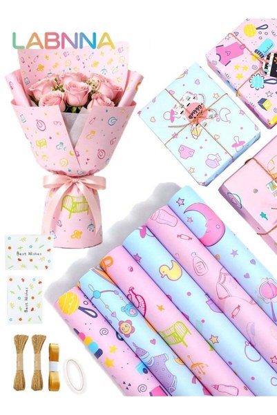 Generic 6 pcs Cartoon Gift Wrapping Paper Set,All-in-One Gift Packaging Kit w...
