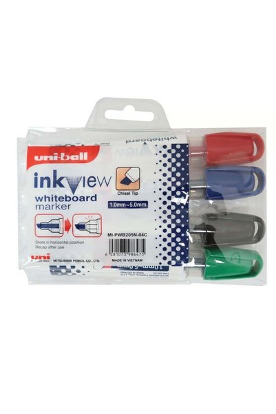 Generic 4-Piece Ink View Dry Erase Whiteboard Marker Chisel Tip Multicolour