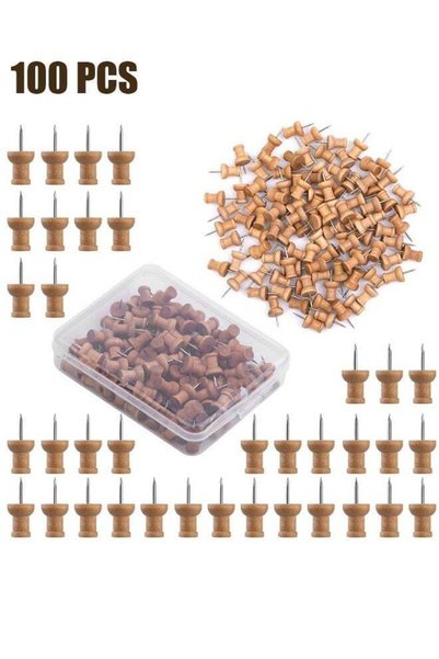 Generic 100 Pcs Wood Push Pins, Standard, Wooden Thumb Tacks Decorative for C...