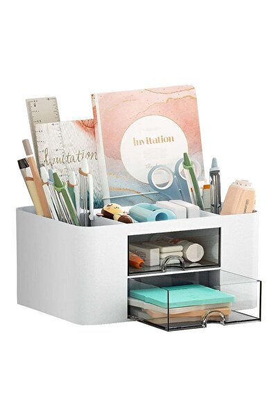 Generic Pen Organizer with 2 Drawer, Multi-Functional Pencil Holder for Desk,...