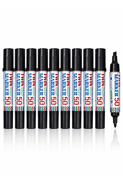 Generic 10 Pcs Twin Tip Permanent Markers, Black Oil-Based Double-Sided Marke...