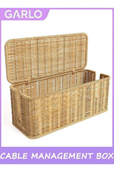 Generic Cable Management Box, Handmade Rattan Cable Organizer, 2 Open Slots C...