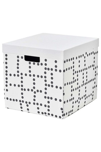 Generic Paperboard Storage Box with Lid, White Dotted Print, 32 x 35 x 31 cm