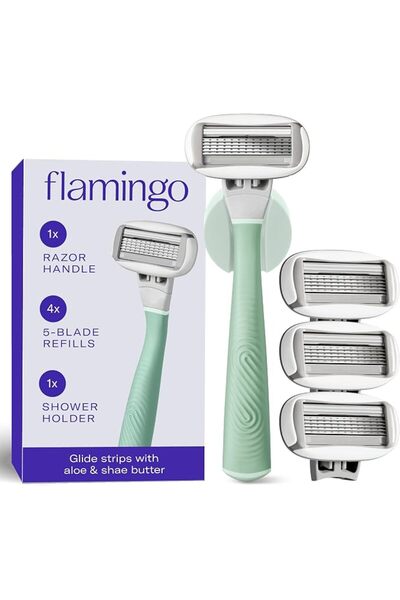 Flamingo Women's 5-Blade Razor Set with Handle and 4 Refill Blades with 5 Bla...