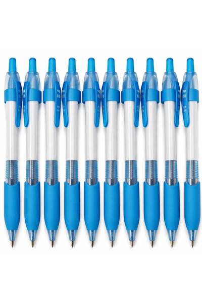 Generic Pack of 10 Blue Ballpoint Pens, Retractable Click Pens with Soft Comf...