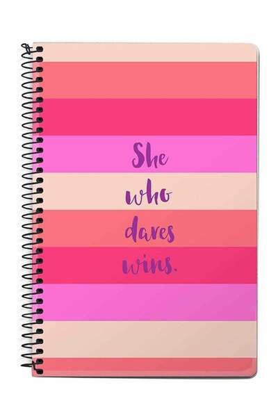 Generic She Who Dares Wins A5 Spiral Notebook Pink/Grey/Purple