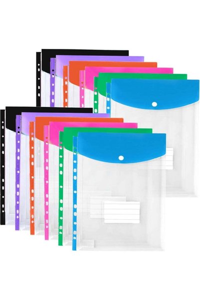 Generic 12 Pack Binder Pockets for 2/3/4 Ring Binder, Binder Folders with Sna...