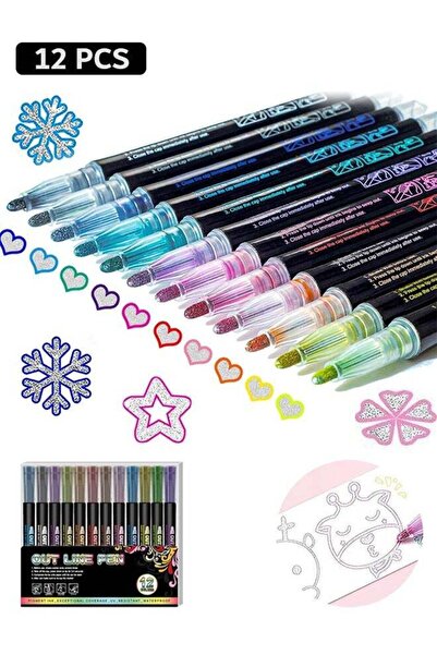Generic 12 Pcs Highlighters Markers, Waterproof Double Line Glitter Metallic ...