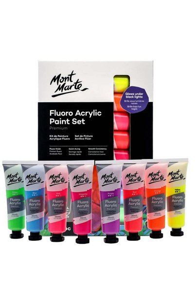 Generic 8-Piece Fluro Acrylic Paint Set 36ml Content Per Tube With Luminescen...