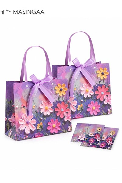 Generic 2Pack Color Gift Bag with Handle, Oil Painting Gift Paper Bags Large ...