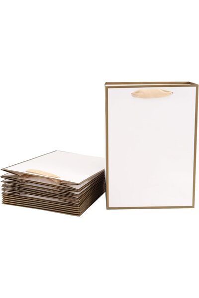 Generic Red Dot Gift® 10 Pack White with Gold Border Gift Bags (L15xH20x6cm)