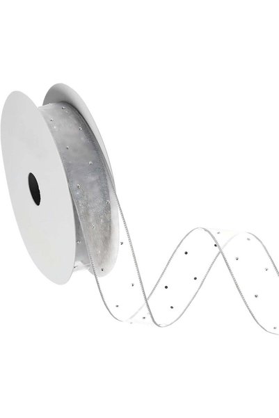 Generic Organza Sheer Ribbon with Silver Rhinestone, 1 Inch x 10 Yard Gauze W...