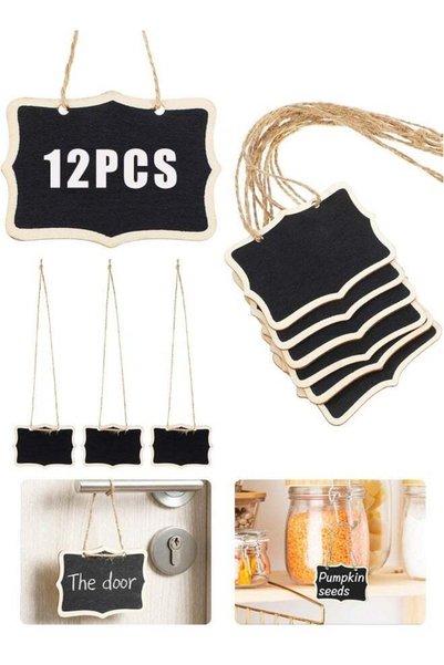 Generic 12PCS Mini Wooden Chalkboard Signs, Hanging Blackboard Labels for Par...