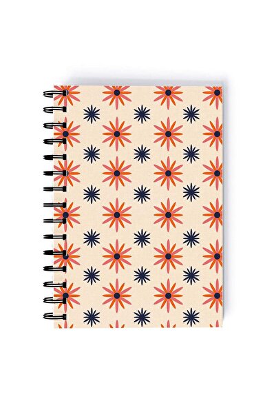 Generic Spiral A5 Notebook Pattern Motifs Daisy and Sun Orange and Beige