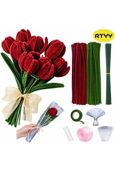 Generic Tulip Pipe Cleaners Craft Kit, 30cm Green & Red Chenille Stems, DIY F...