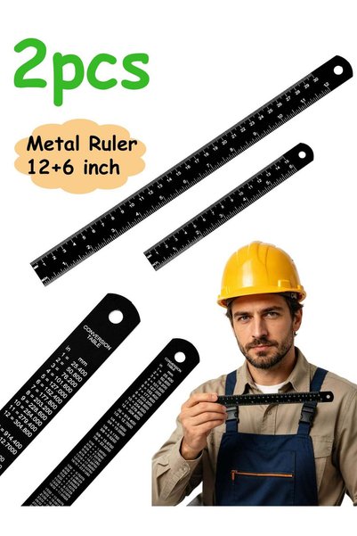 Generic Metal Ruler Kit 12 Inch and 6 Inch, Stainless Steel Rulers with Centi...