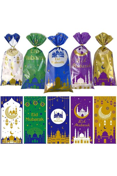 Generic Eid Mubarak Bags, 100 Pcs Ramadan Kareem Cellophane Treat Bags, Eid M...