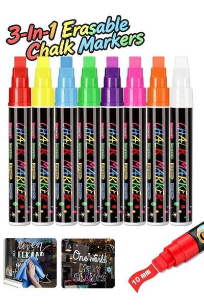 Generic Liquid Chalk Markers 8 Colors, 10mm Jumbo Tip for Car Windows | 3-In-...