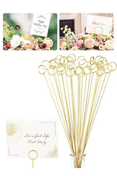 Generic 20PCS Gold Round Metal Wire Table Card Photo Holder Clips