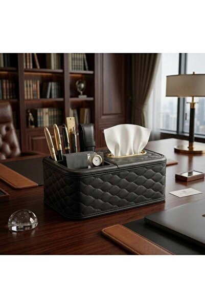 Generic Luxury Leather Texture Tissue Box and Desk Organizer Quilted Office C...