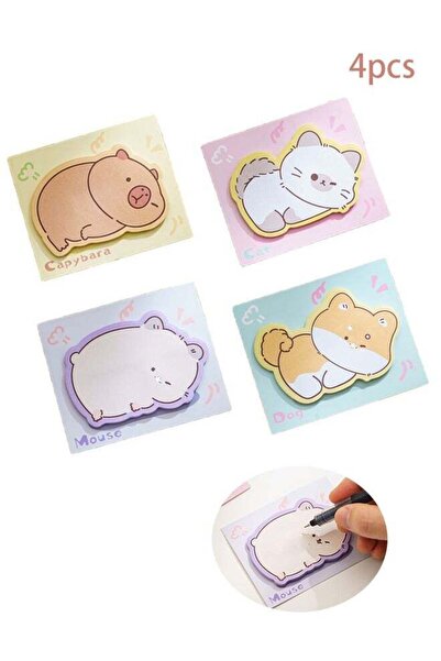 Generic Cute Fun Sticky Note Set 4 Shapes: Capybara+Cat+Dog+Mouse, 30 Sheets/...
