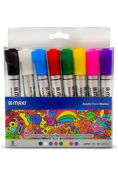 Generic Maxi Acrylic Paint Markers | Bullet Tip 1–2 mm | 8 Assorted Colors | ...