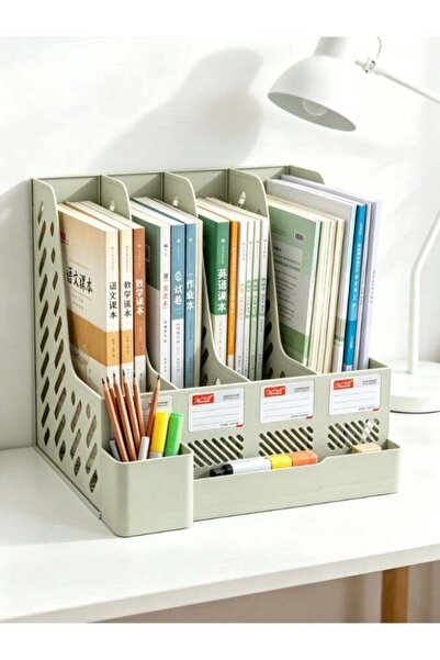 Generic 4 Compartment Desktop Document Organizer, Plastic File Rack with Pen ...