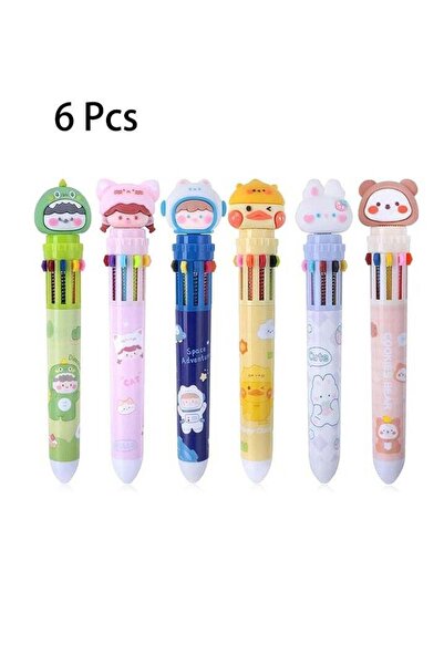 Generic 6 Pcs Multicolor Ballpoint Pen 0.5mm, 10-in-1 Colored Retractable Car...