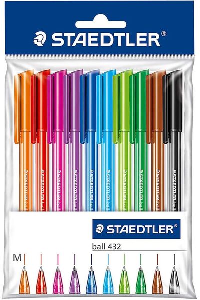 Generic Staedtler Ballpoint Pen Set, 10 Assorted Colours, Line Width 0.5 mm